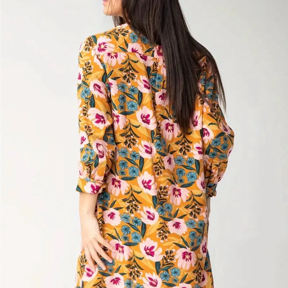Georgia Orange Floral Button-Up Shirt Dress - Picture 2 of 4